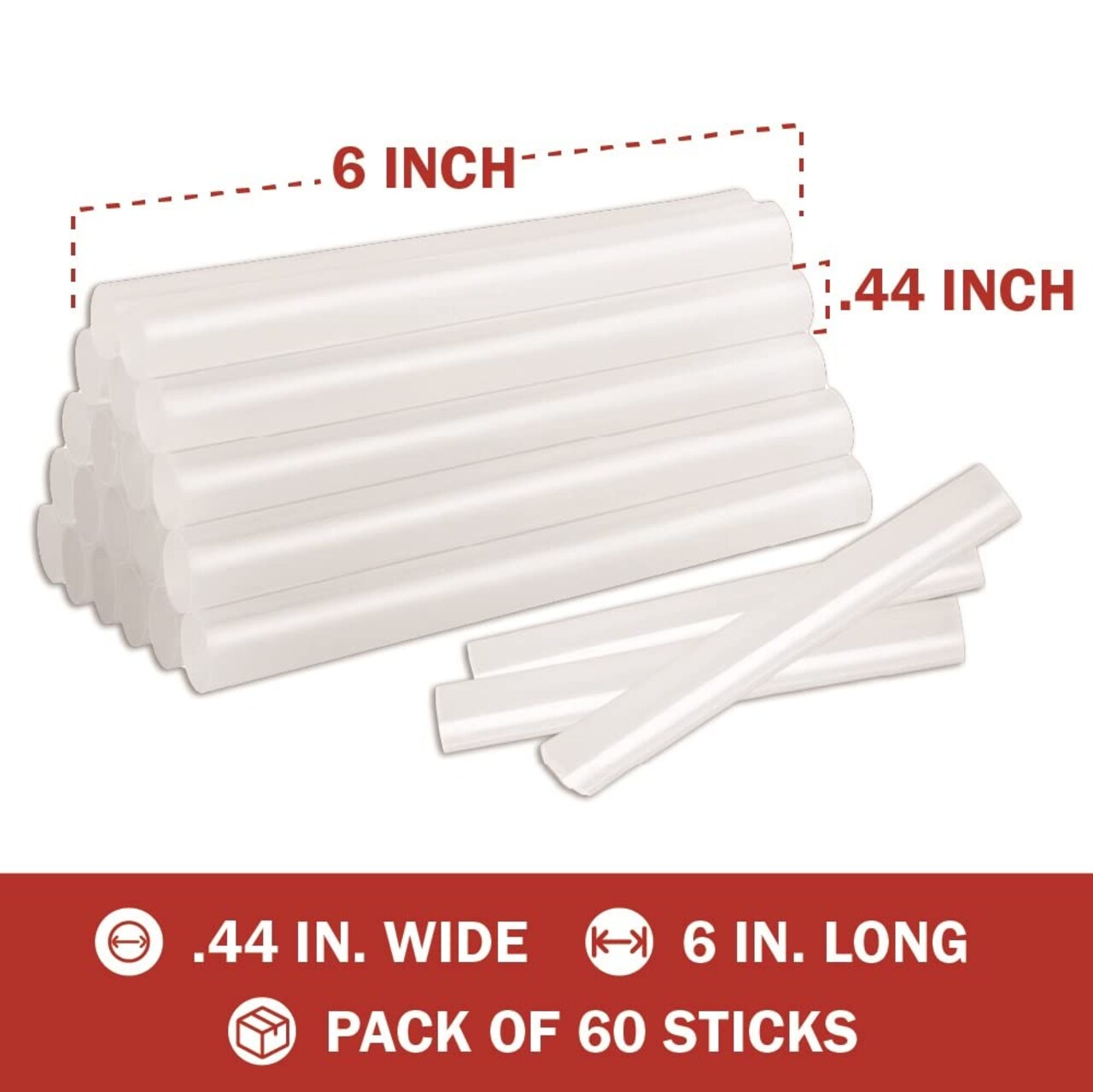 Full Size Hot Glue Sticks Bulk,60-Pack, 6” x .44”, Clear All-Temp Glue Gun Sticks for Art, Craft, DIY and Most Gluing Projects, Compatible with Most Hot Glue Guns. Craft Glue
